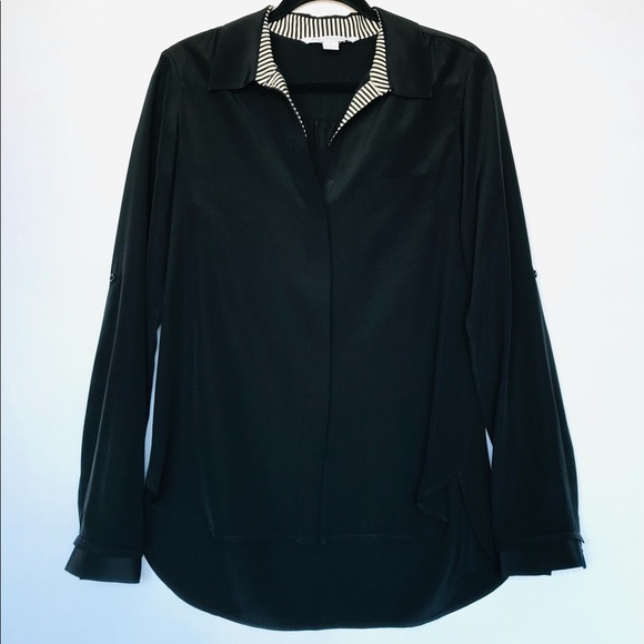 Diane Von Furstenberg Tops - Diane Von Furstenberg DVF Black Collar Lorelei Long Sleeve Button Up Silk Blouse